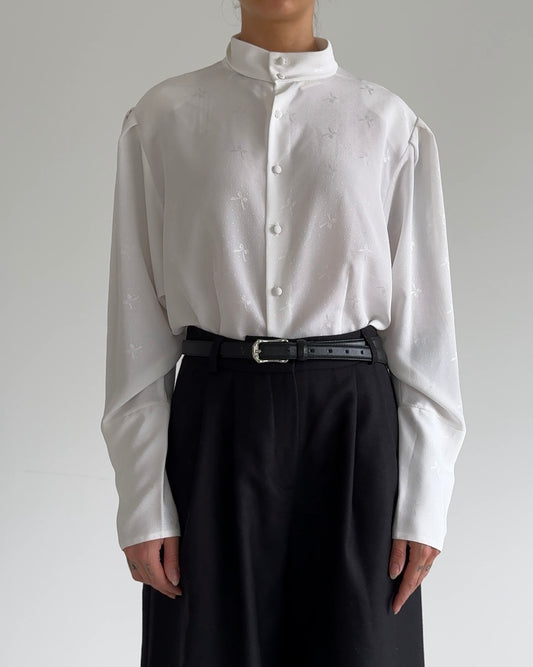 Vintage Satin Puff-Sleeve Blouse