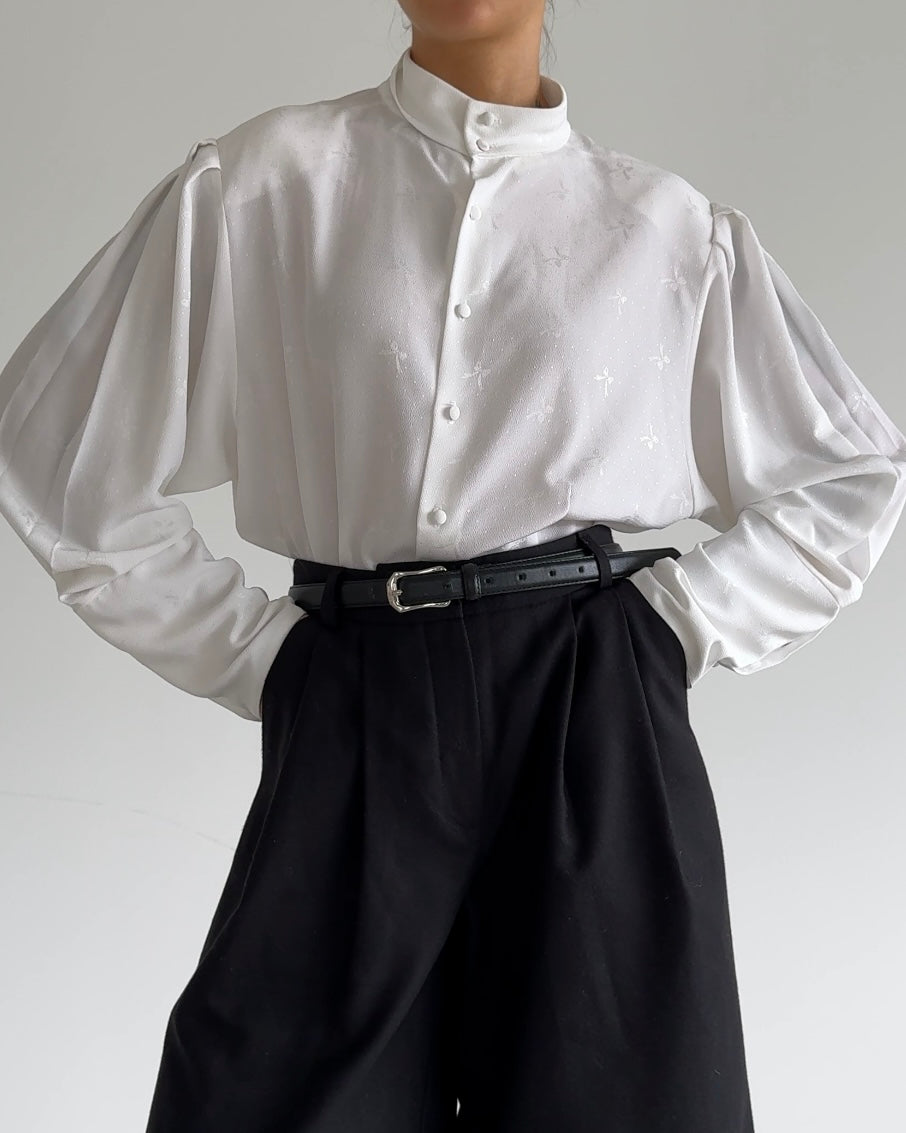 Vintage Satin Puff-Sleeve Blouse