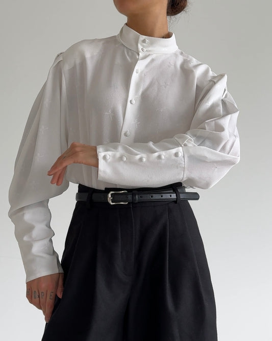 Vintage Satin Puff-Sleeve Blouse