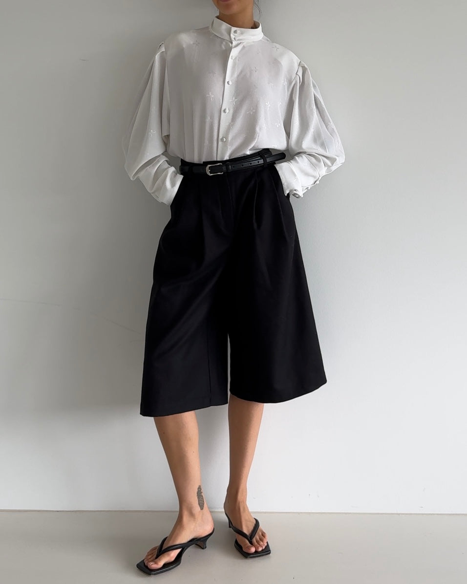 Vintage Satin Puff-Sleeve Blouse
