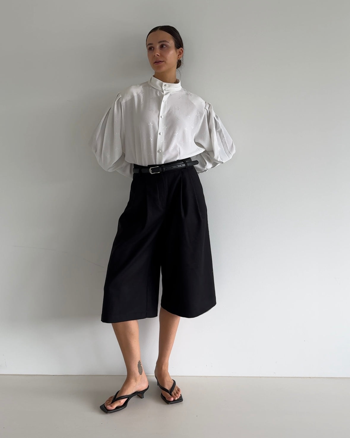 Vintage Satin Puff-Sleeve Blouse