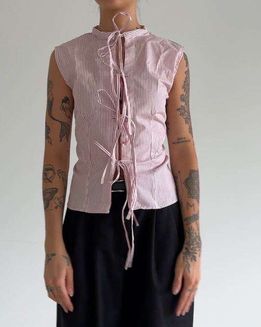 Vintage Tie-Front Pinstripe Blouse