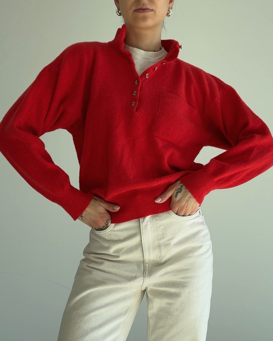 Red Wool Pullover Polo Style