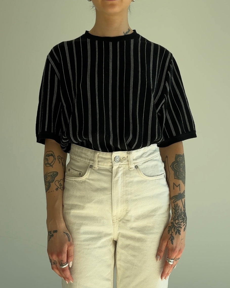 Black Shortsleeve Pullover with Stripes