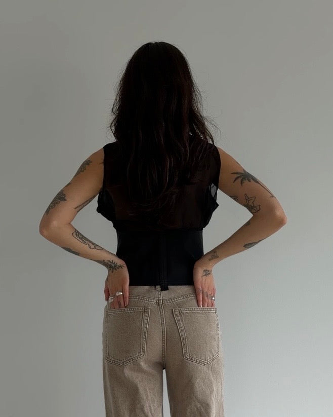 Black Corset Top with Sheer Detail