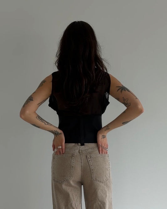 Black Corset Top with Sheer Detail