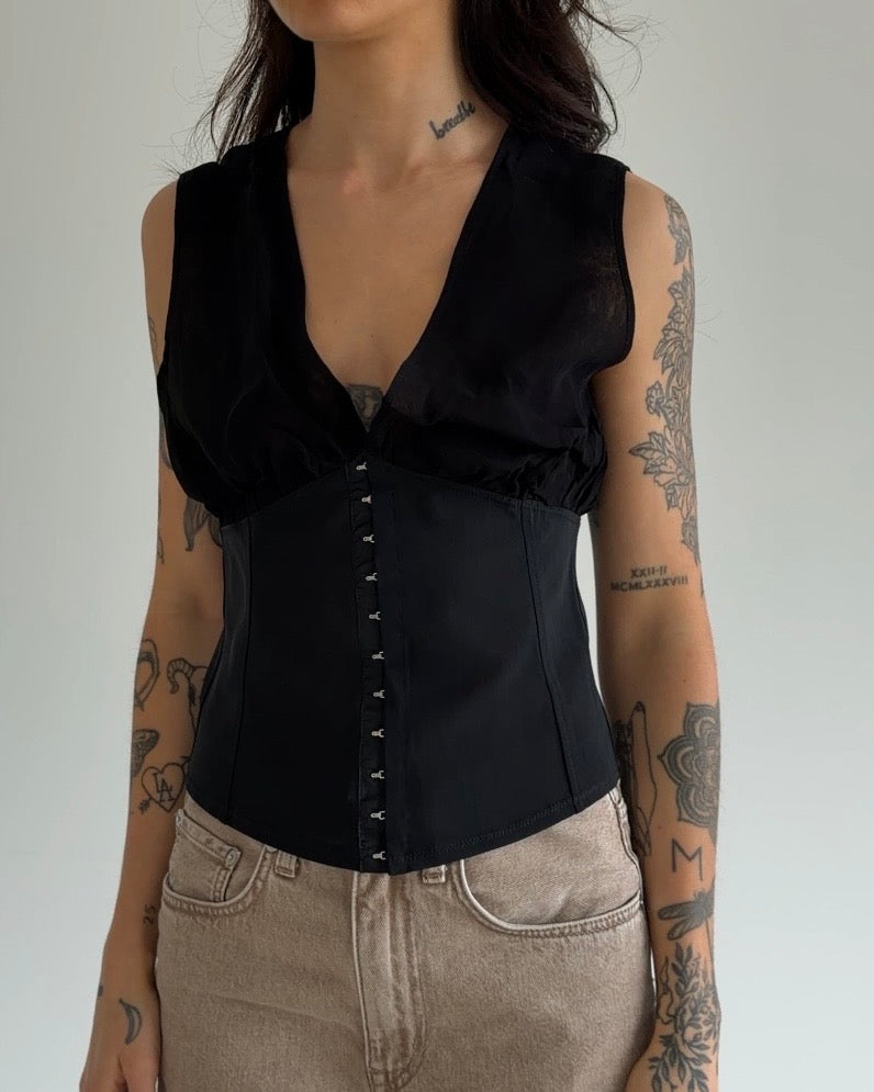 Black Corset Top with Sheer Detail