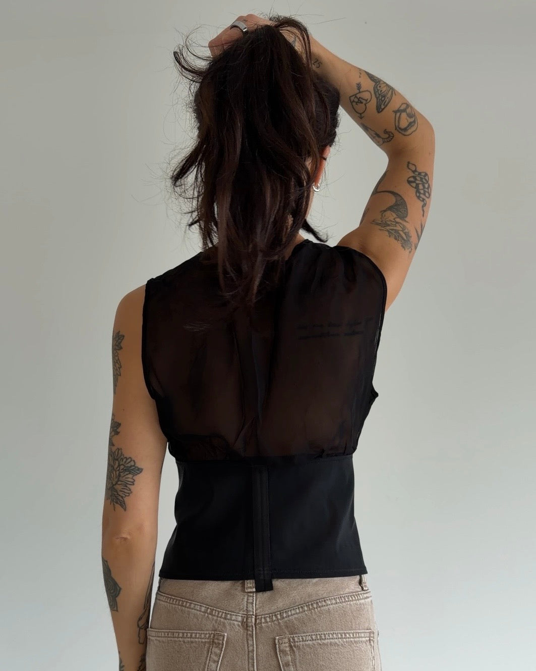 Black Corset Top with Sheer Detail