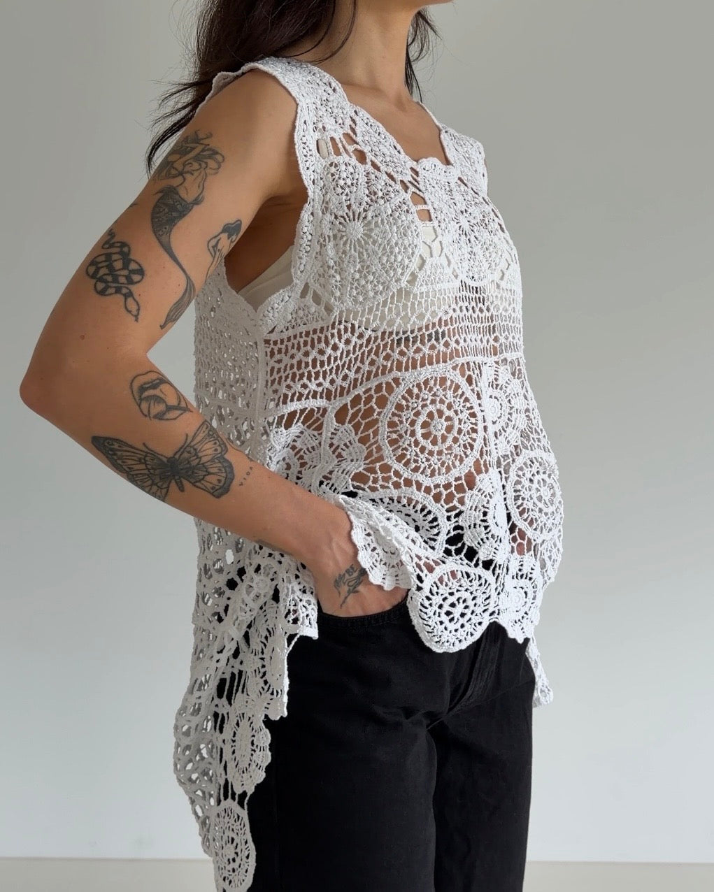 Vintage Crochet Lace Tunic Top