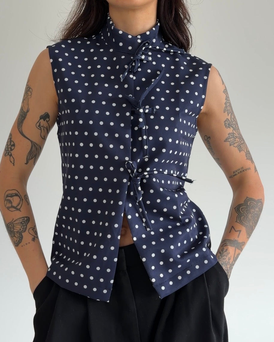 Polka Dot Mandarin Collar Top