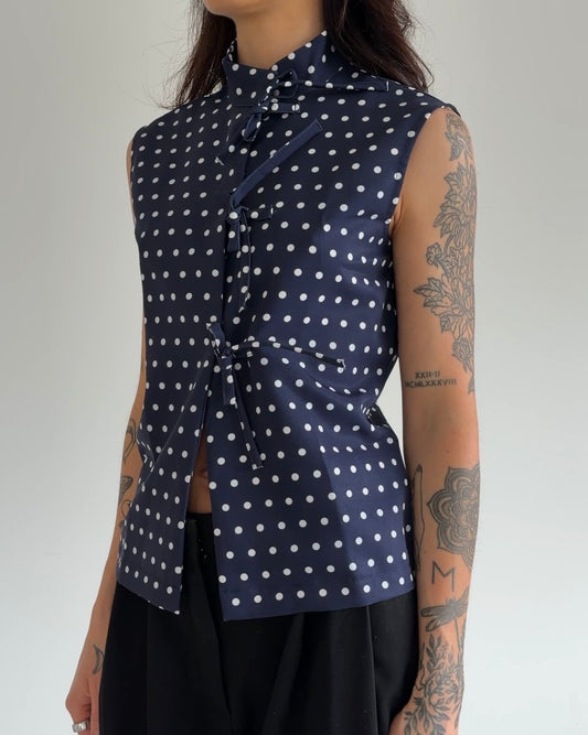 Polka Dot Mandarin Collar Top