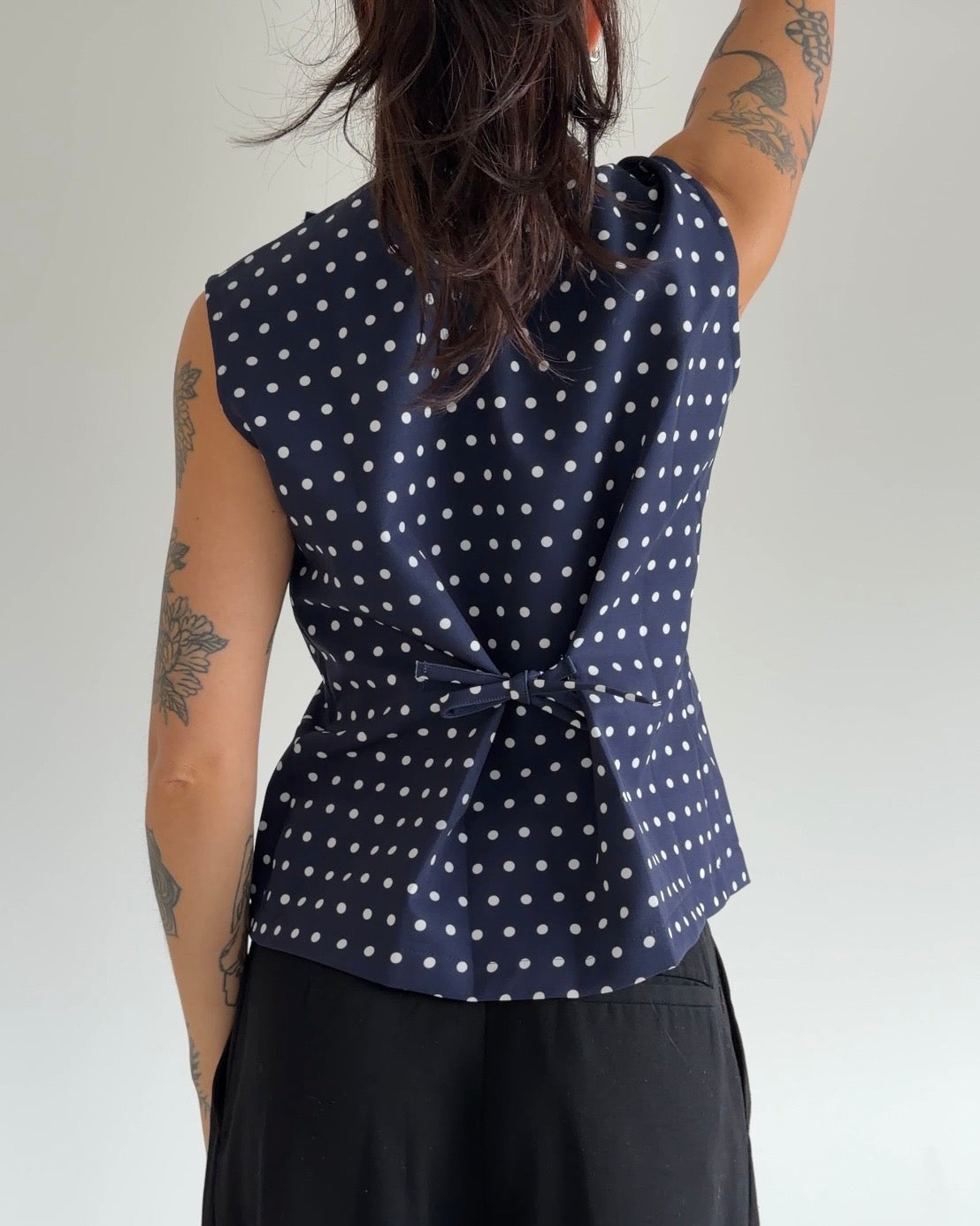 Polka Dot Mandarin Collar Top