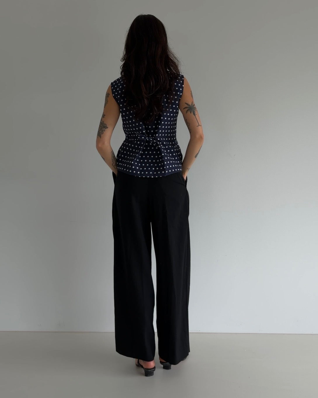 Polka Dot Mandarin Collar Top