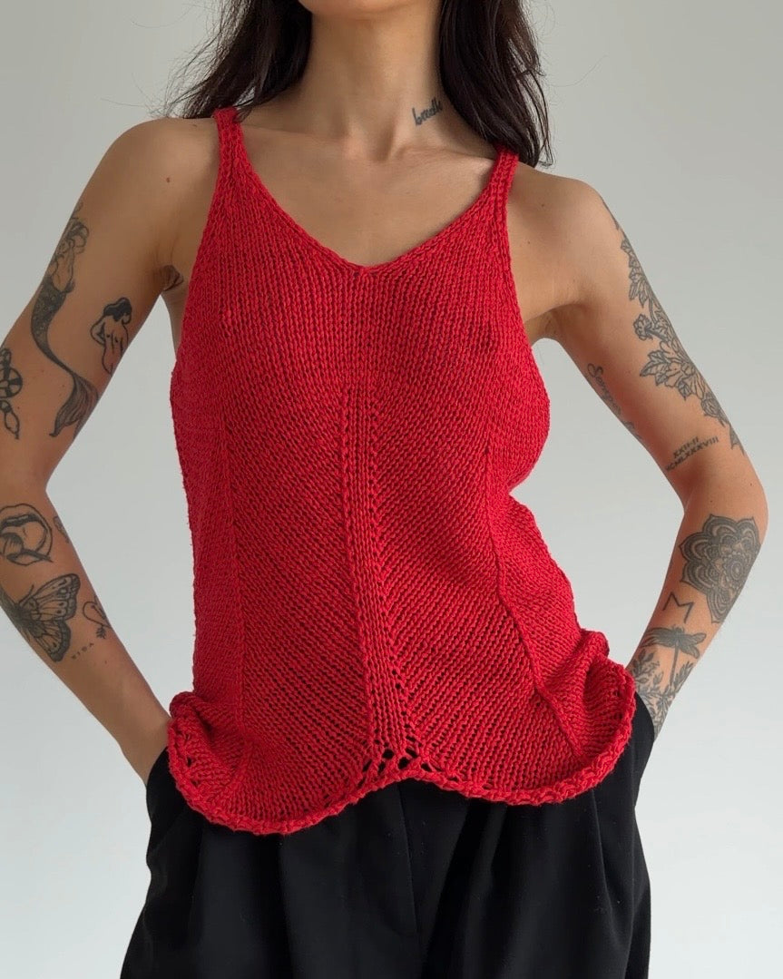 Vintage Cherry Red Knit Tank Top