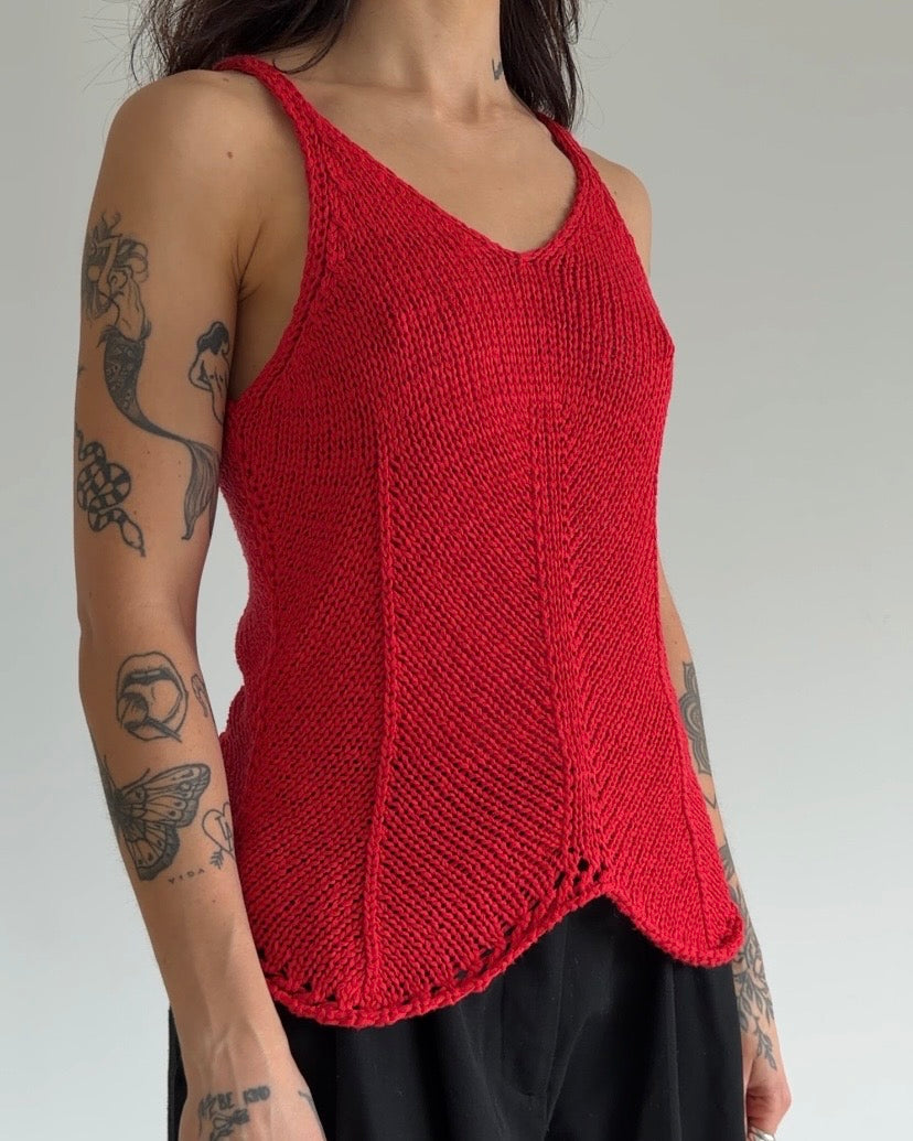 Vintage Cherry Red Knit Tank Top