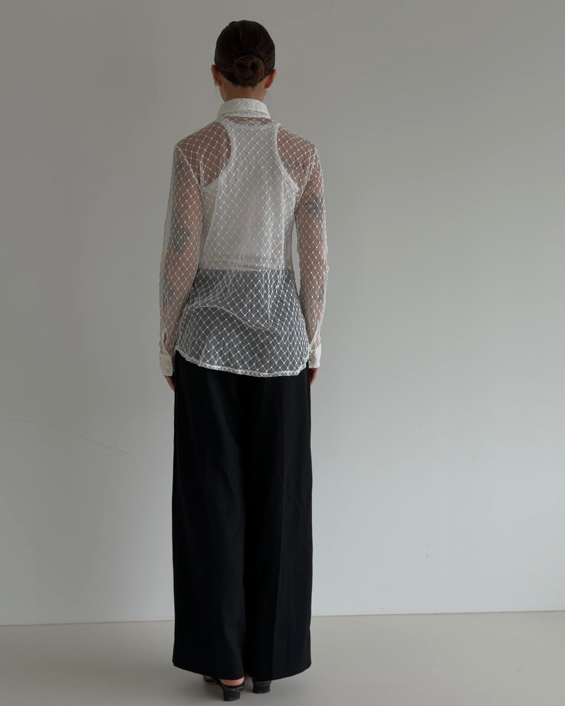 Elegant See Through Shirt White with Dots