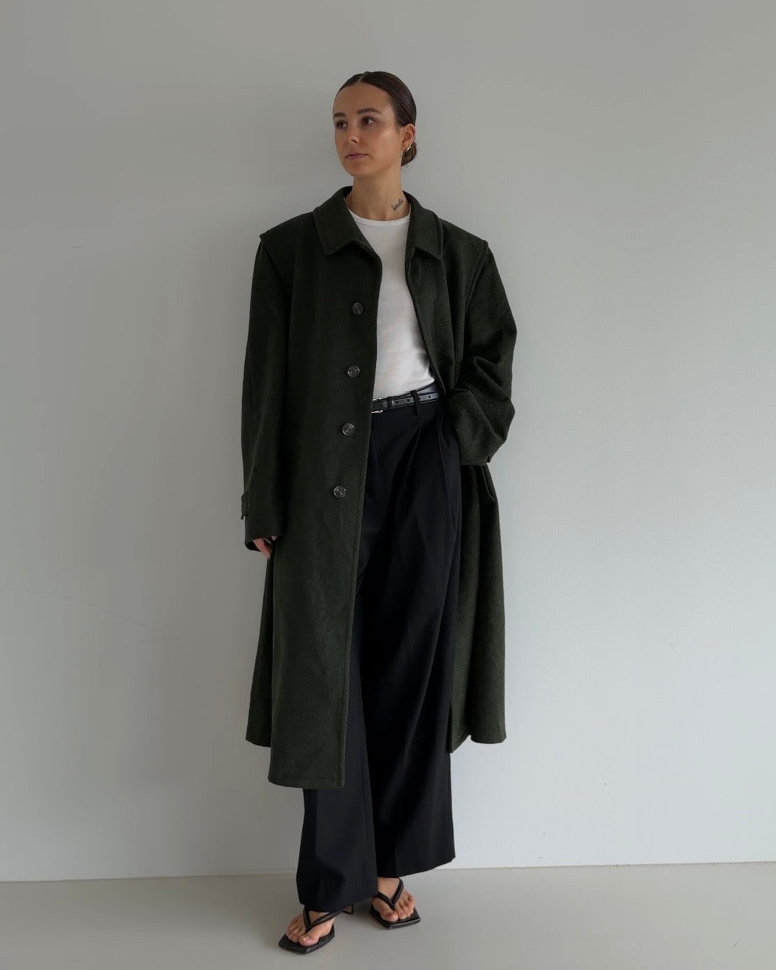 Oversized Wool Coat Dark Green