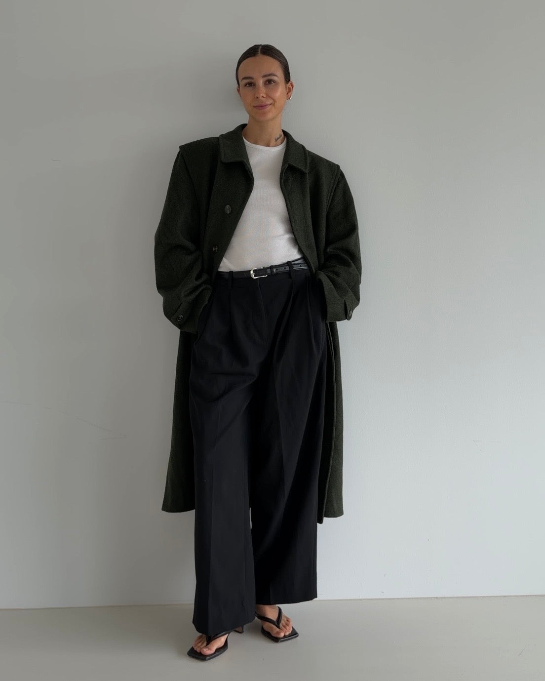 Oversized Wool Coat Dark Green