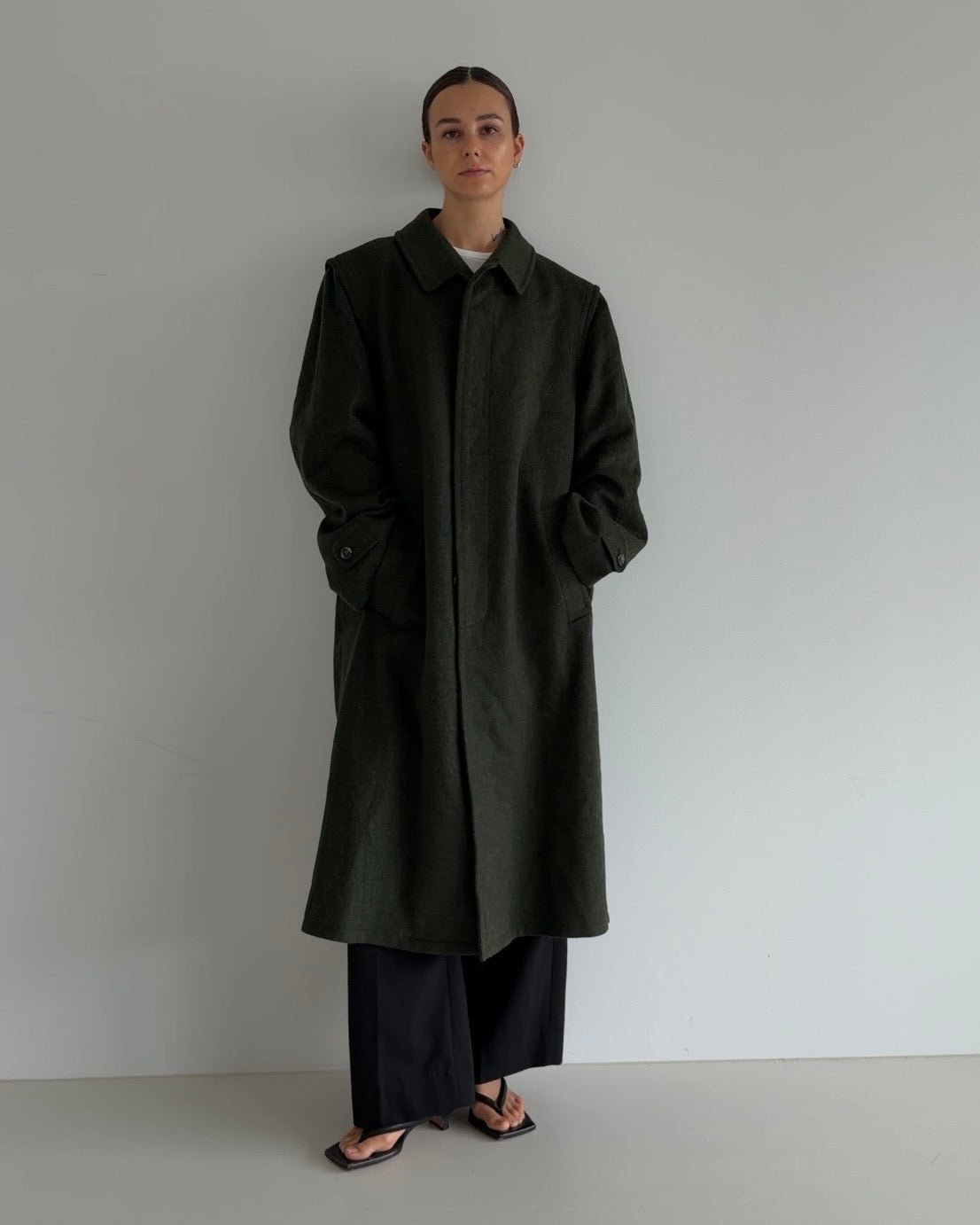 Oversized Wool Coat Dark Green