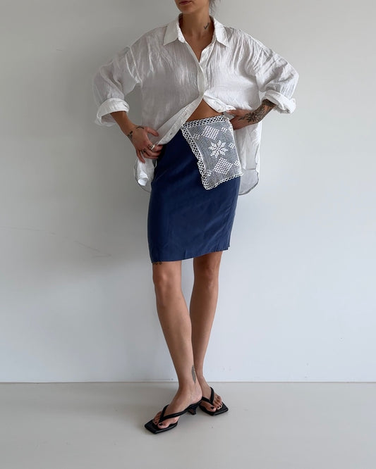 Sportmax Silk  Skirt Navy Blue