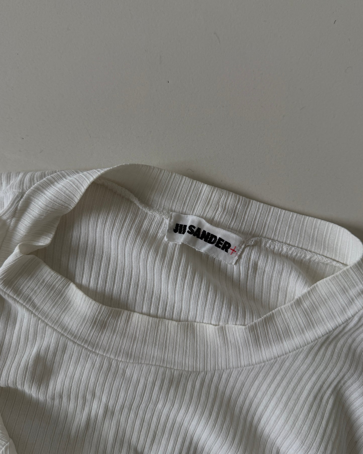 Jil Sander Ribbed White Crew-Neck Top