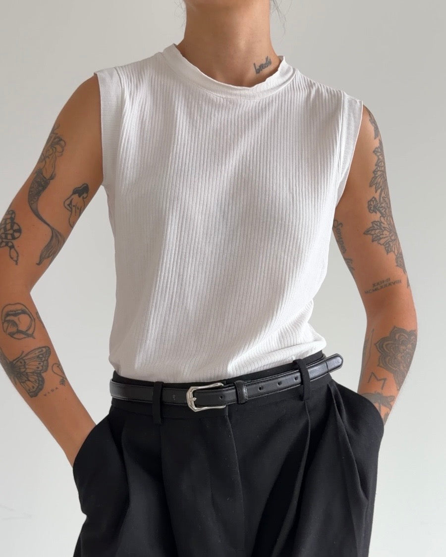 Jil Sander Ribbed White Crew-Neck Top