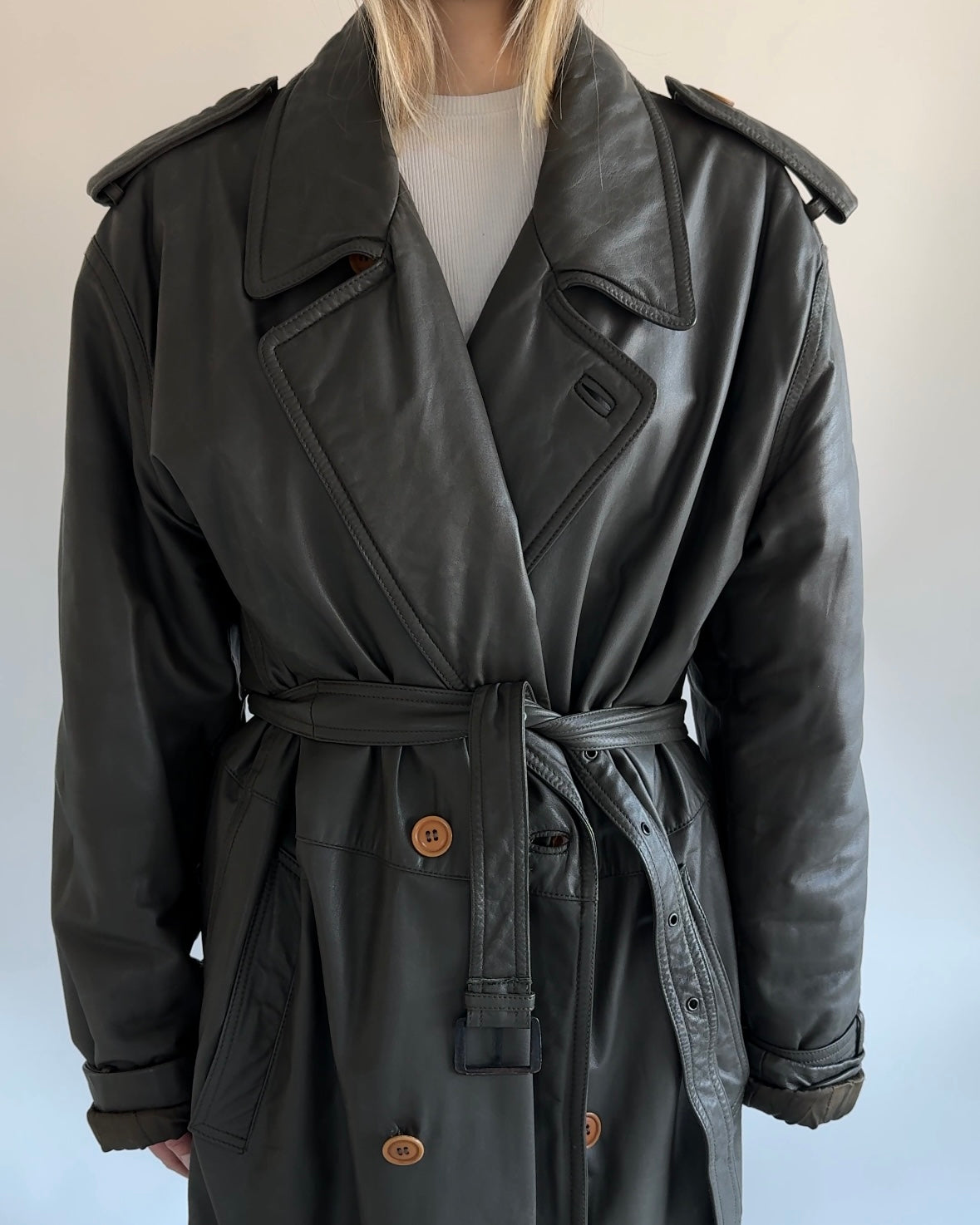 Leather Coat Khaki