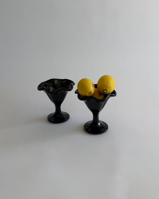 Black Glass Pedestal Bowls – Set of 2