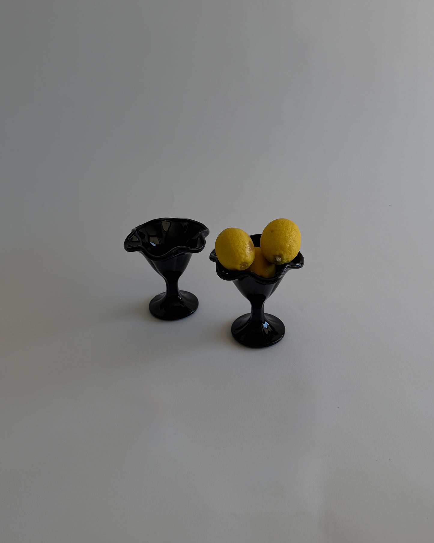 Black Glass Pedestal Bowls – Set of 2
