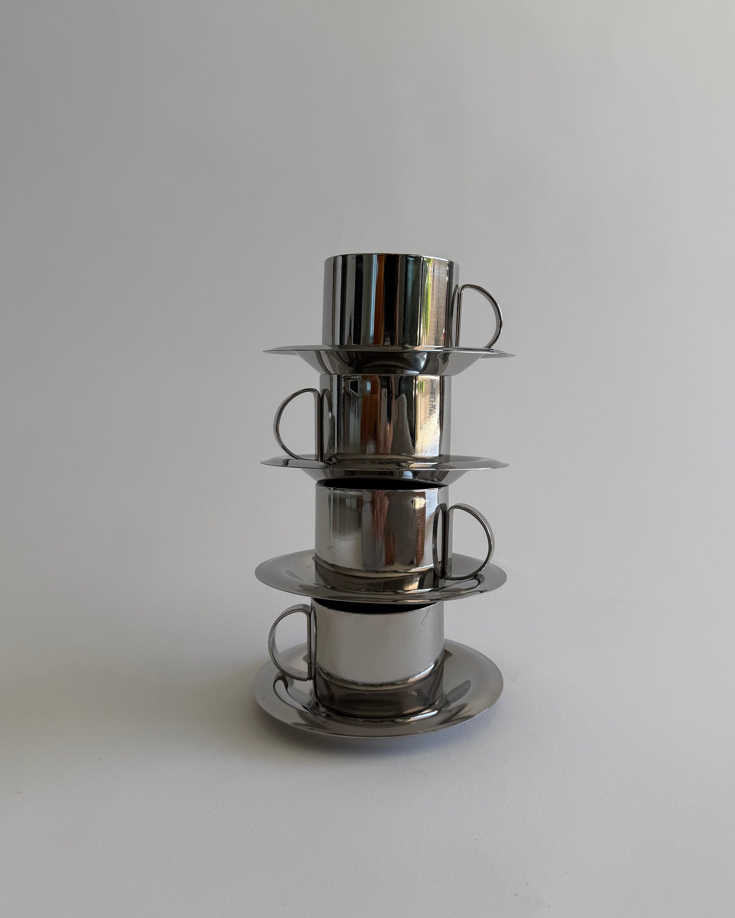 Vintage Space Age Stainless Steel Espresso Cup Set – Set of 2 - Cups & Saucers