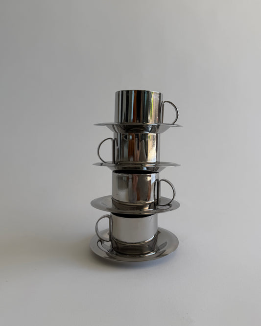Vintage Space Age Stainless Steel Espresso Cup Set – Set of 2 - Cups & Saucers
