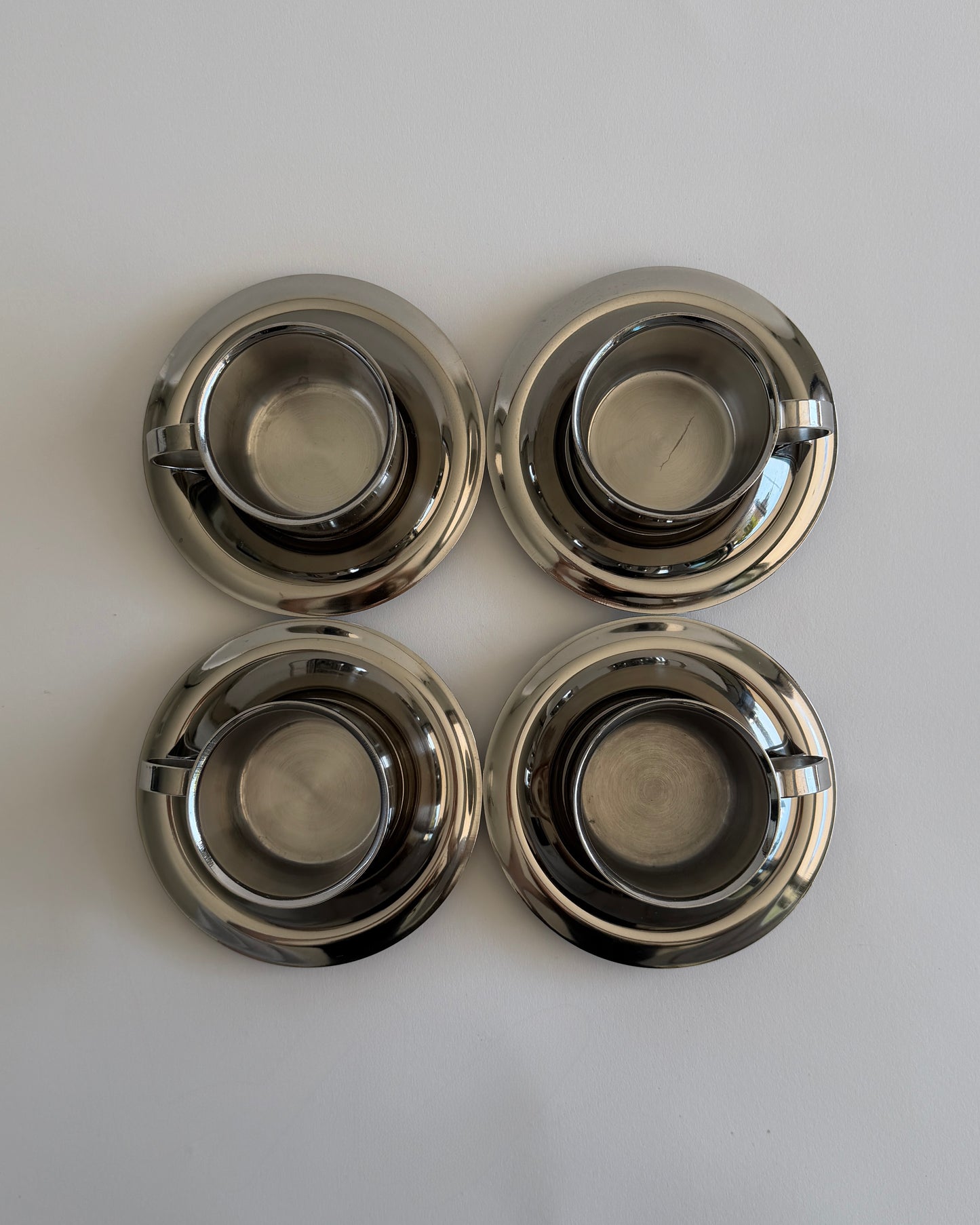 Vintage Space Age Stainless Steel Espresso Cup Set – Set of 2 - Cups & Saucers
