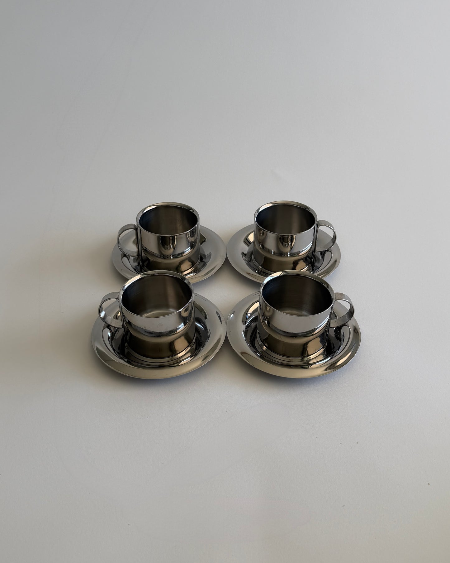 Vintage Space Age Stainless Steel Espresso Cup Set – Set of 2 - Cups & Saucers