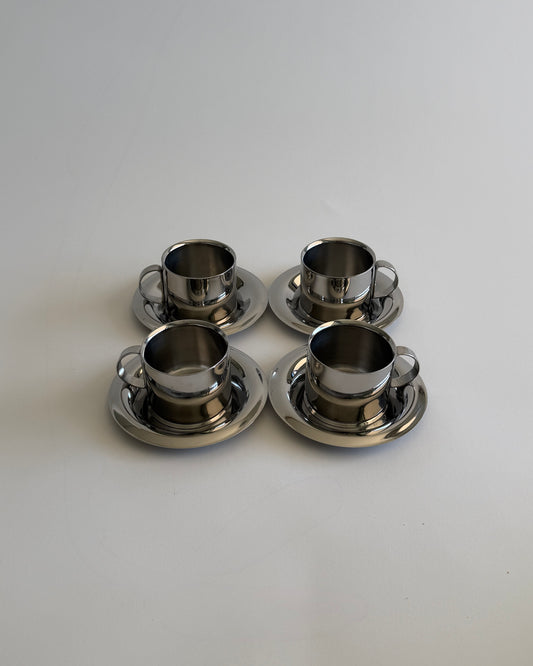 Vintage Space Age Stainless Steel Espresso Cup Set – Set of 2 - Cups & Saucers