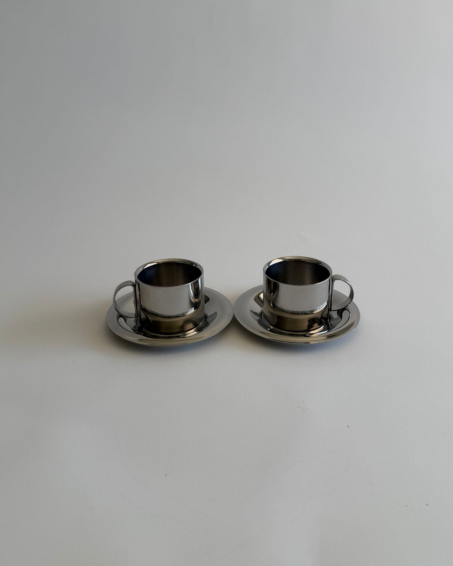 Vintage Space Age Stainless Steel Espresso Cup Set – Set of 2 - Cups & Saucers