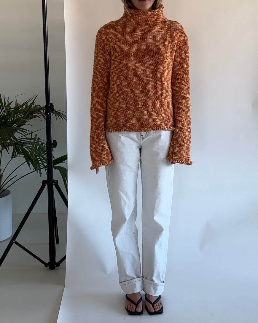 Handknitted Turtleneck Pullover Orange