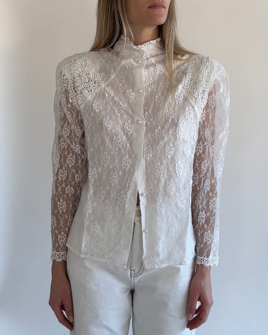 Blouse White with Shoulder Pads