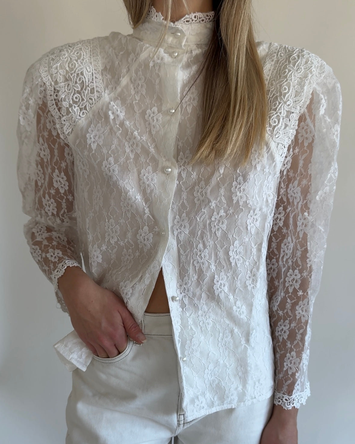 Blouse White with Shoulder Pads