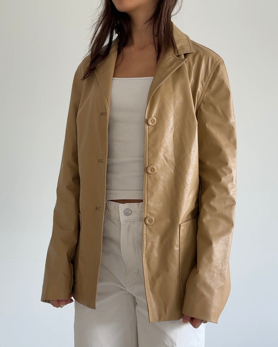 Beige Fake Leather Blazer