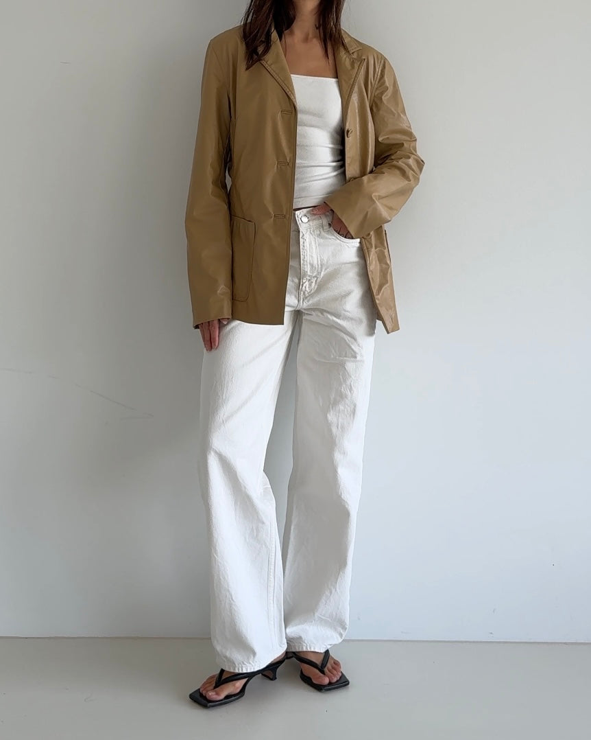 Beige Fake Leather Blazer