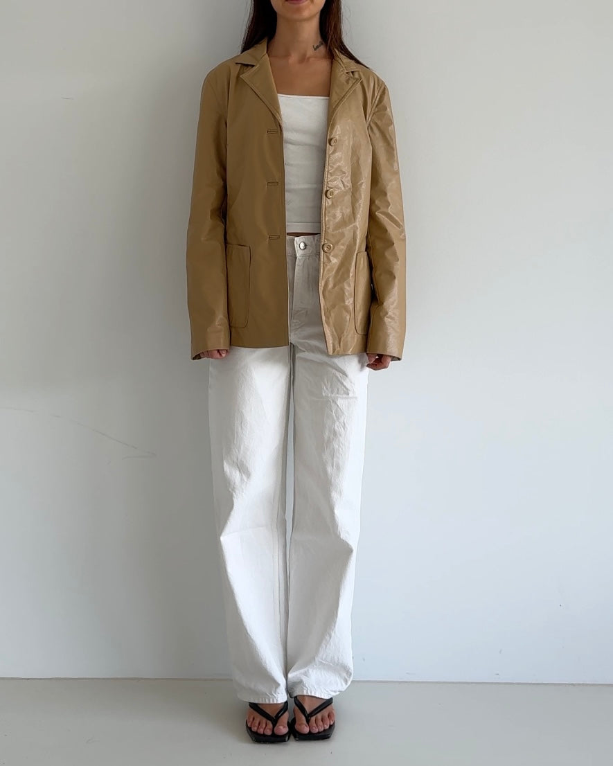 Beige Fake Leather Blazer