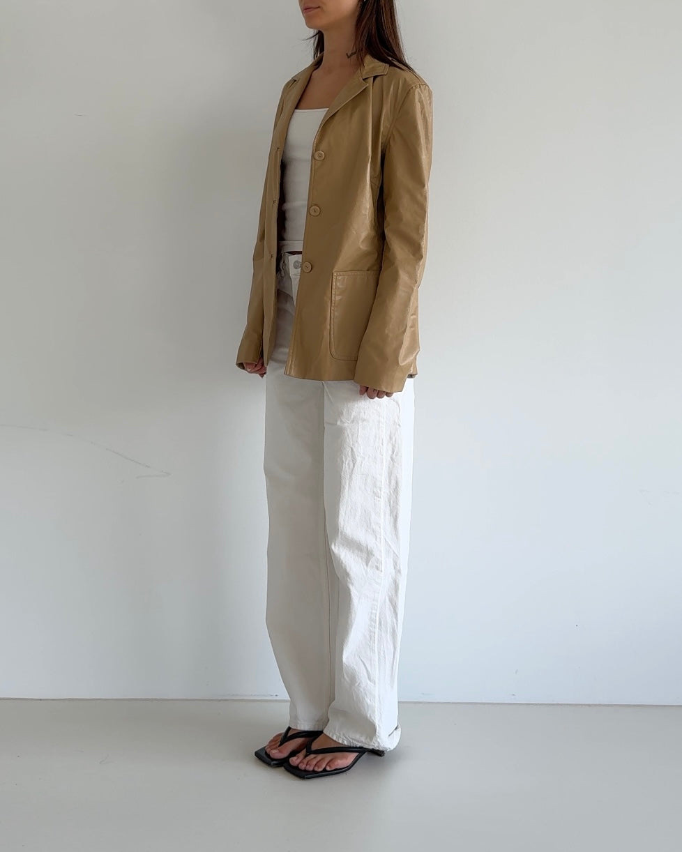 Beige Fake Leather Blazer