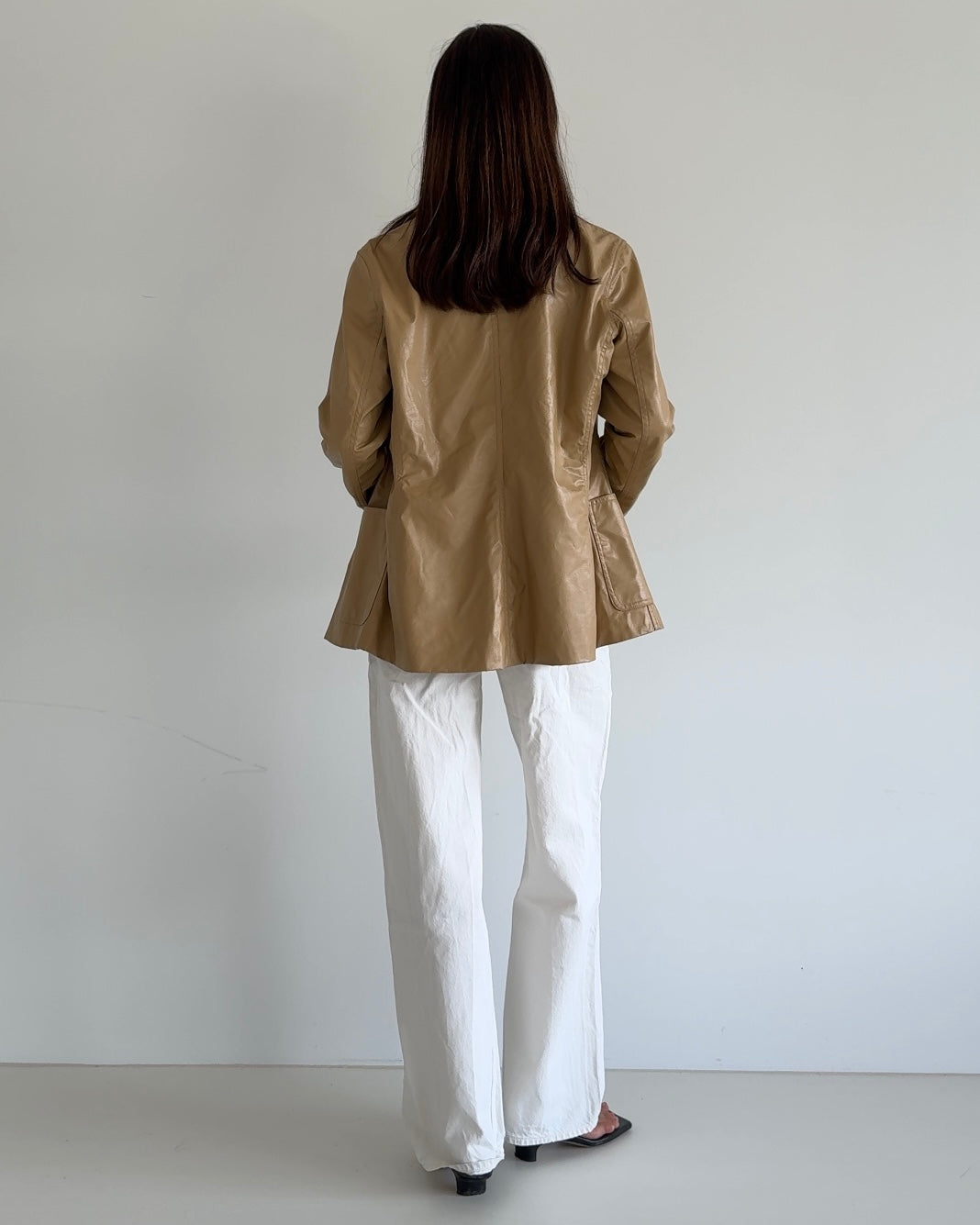 Beige Fake Leather Blazer
