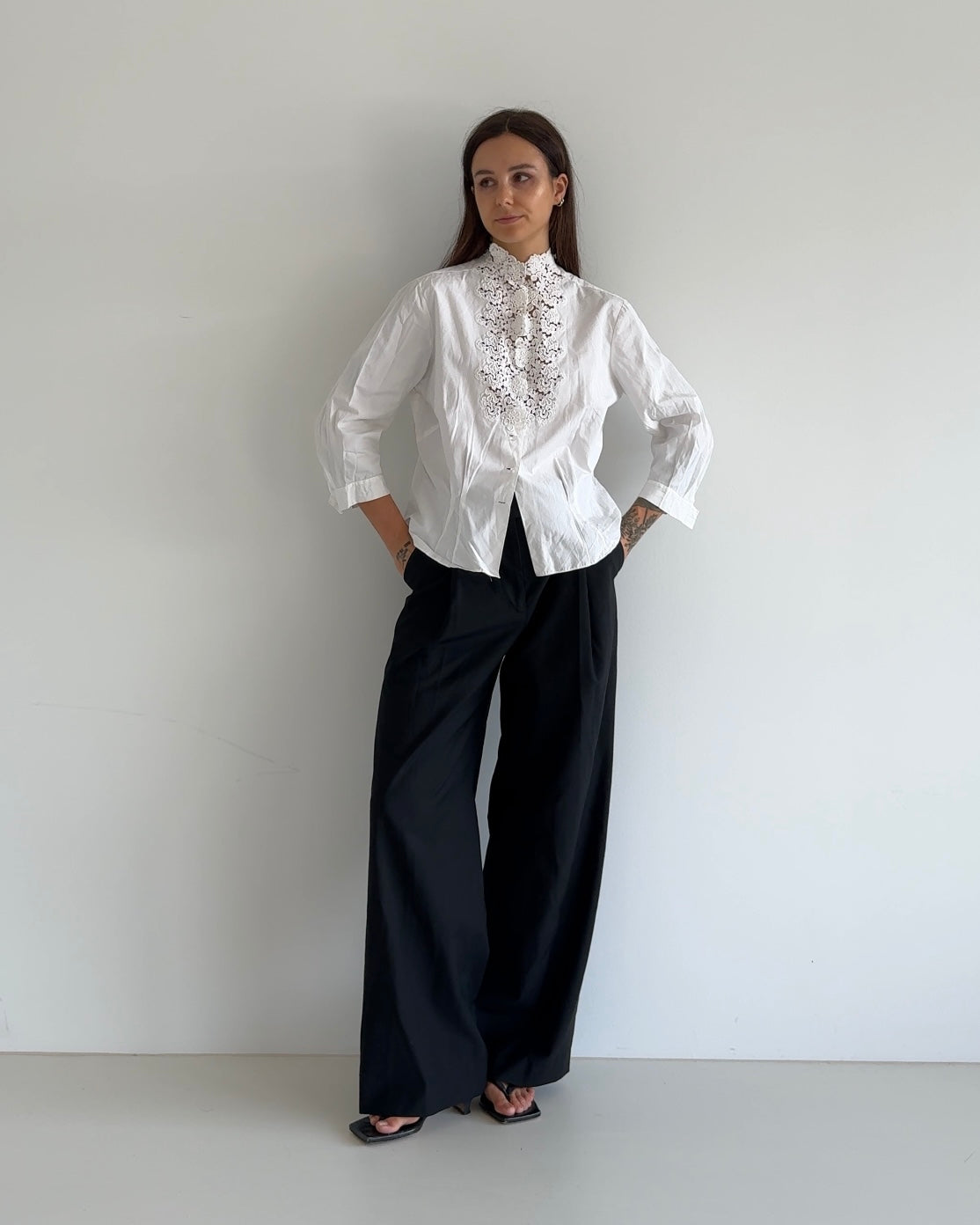 White Blouse with Detailed Collar