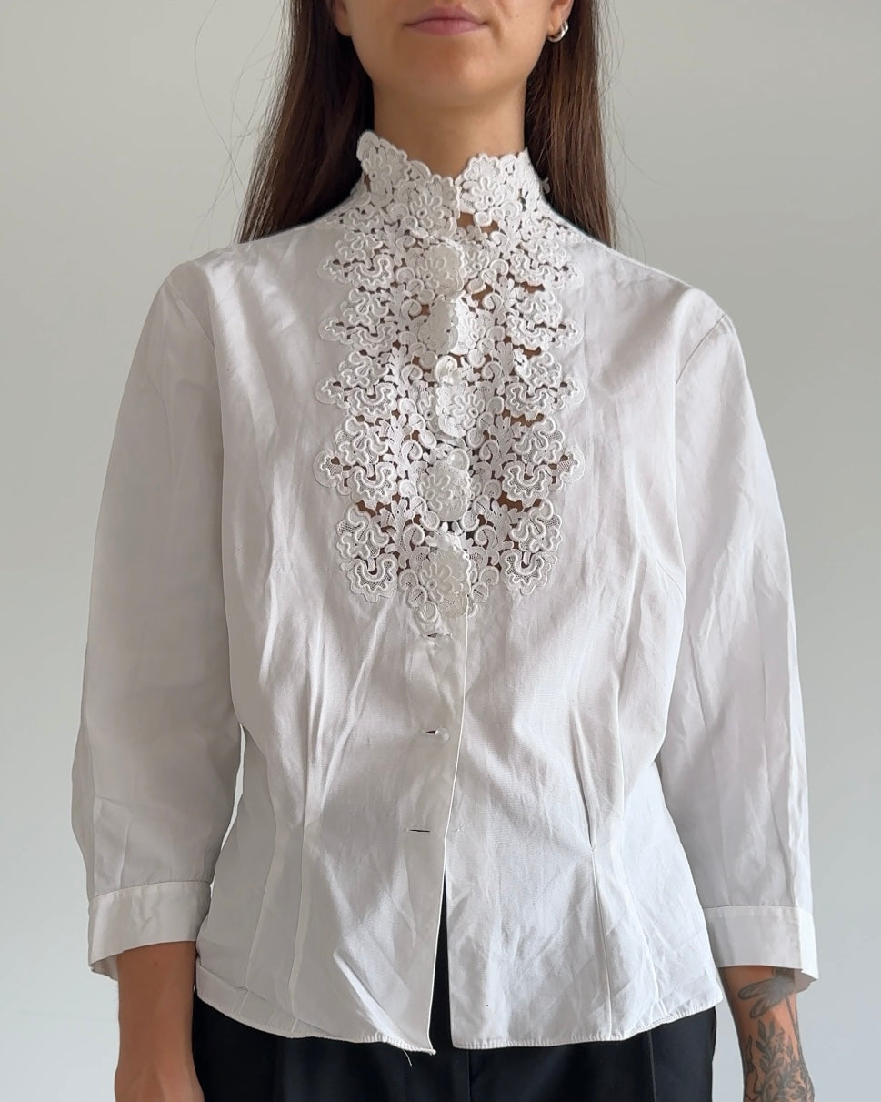 White Blouse with Detailed Collar