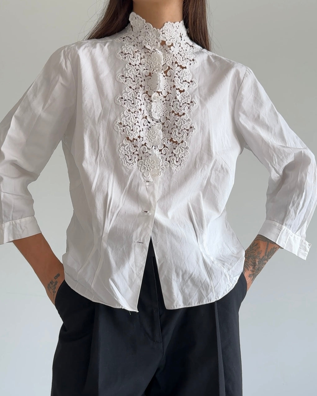 White Blouse with Detailed Collar