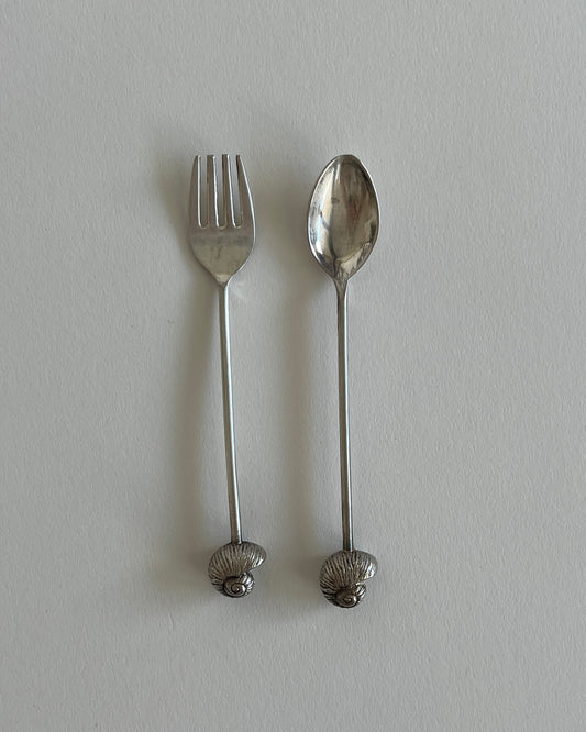 Vintage Little Teaspoon and Fork with Shells