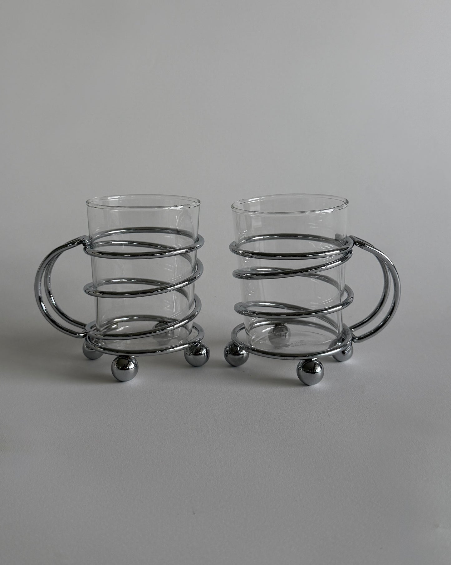 Vintage Chrome & Glass Cups - Set of 2