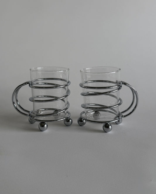 Vintage Chrome & Glass Cups - Set of 2