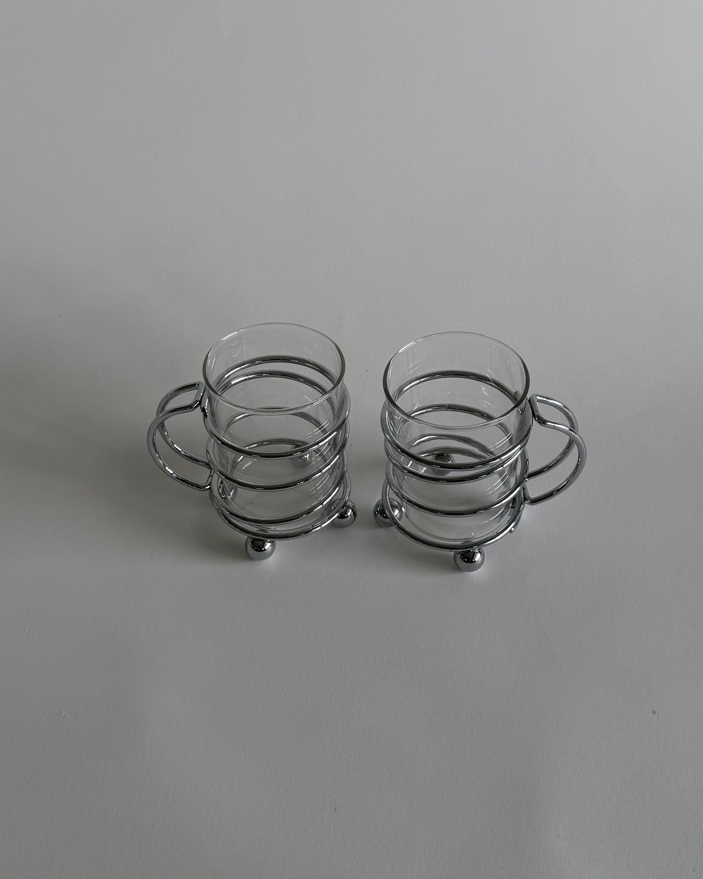 Vintage Chrome & Glass Cups - Set of 2